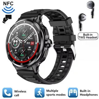 Men's TWS 2 in 1 Smart Watch Health Sport Monitor Wireless Bluetooth Call NFC with Heart Rate Blood Pressure Testing Fitness Tracker